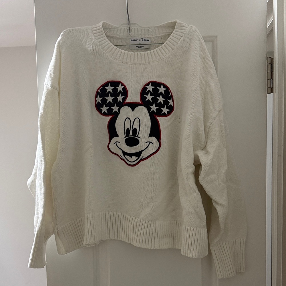 Disney Women's White Sweater with Mickey Mouse Star Design